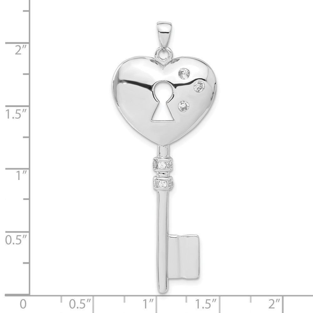 Sterling Silver Cz Heart Key Pendant