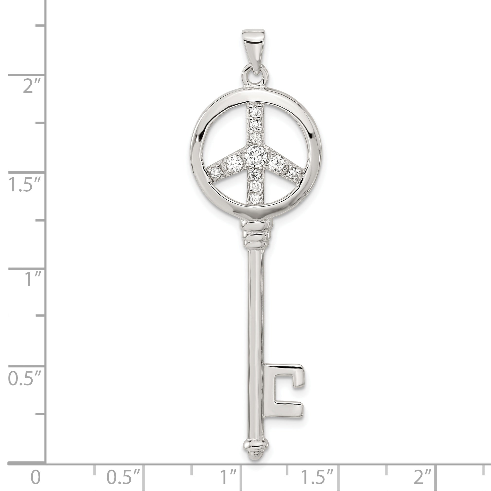 Sterling Silver Cz Large Peace Sign Key Pendant