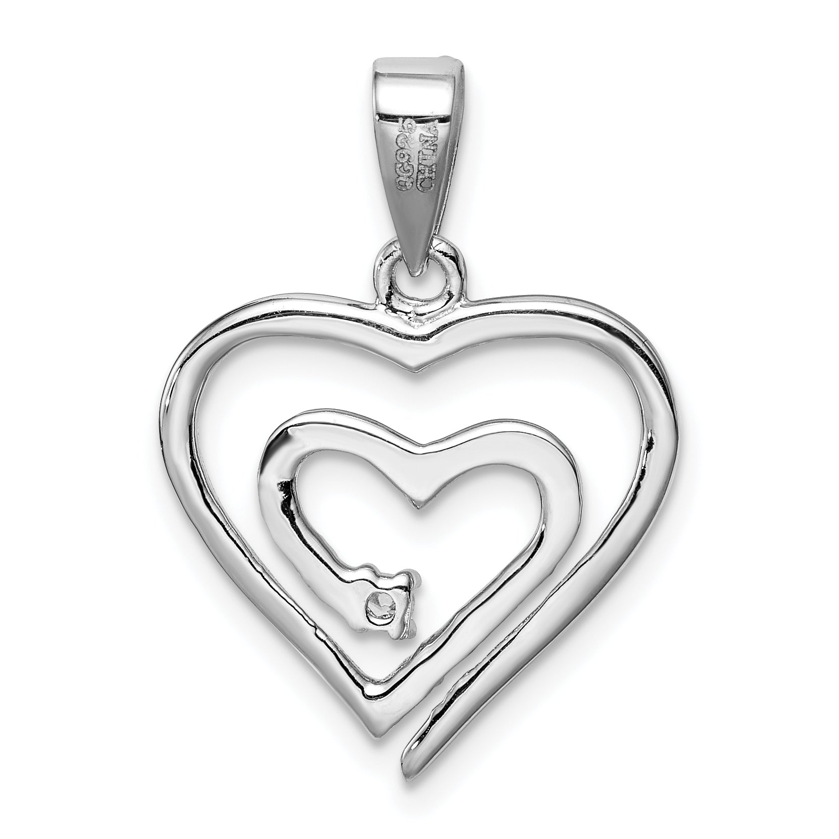 Sterling Silver Rhodium-Plated Single Cz Fancy Heart Pendant