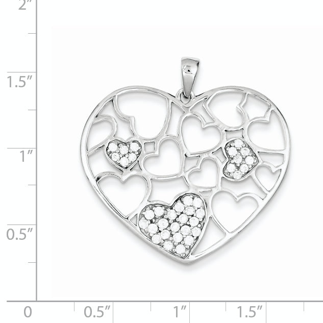 Sterling Silver Polished & Cz Hearts Pendant