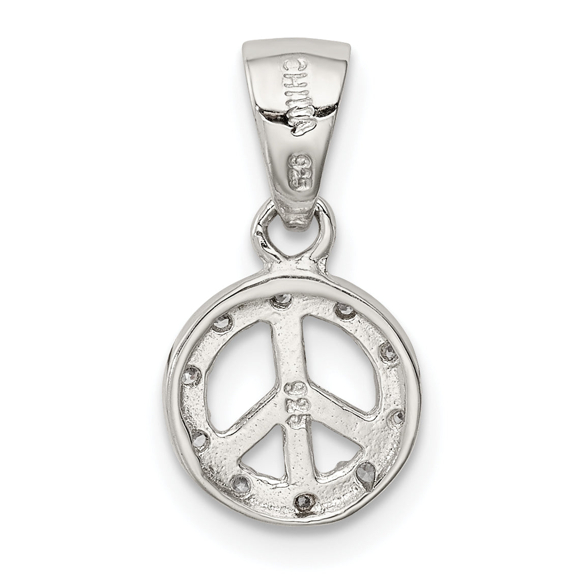 Sterling Silver Rhodium-Plated Small Cz Peace Pendant