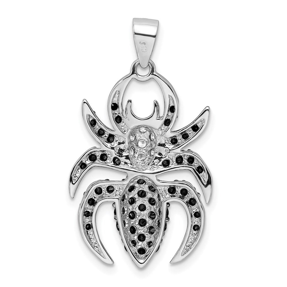 Sterling Silver Rhodium-Plated Black And White Cz Spider Pendant