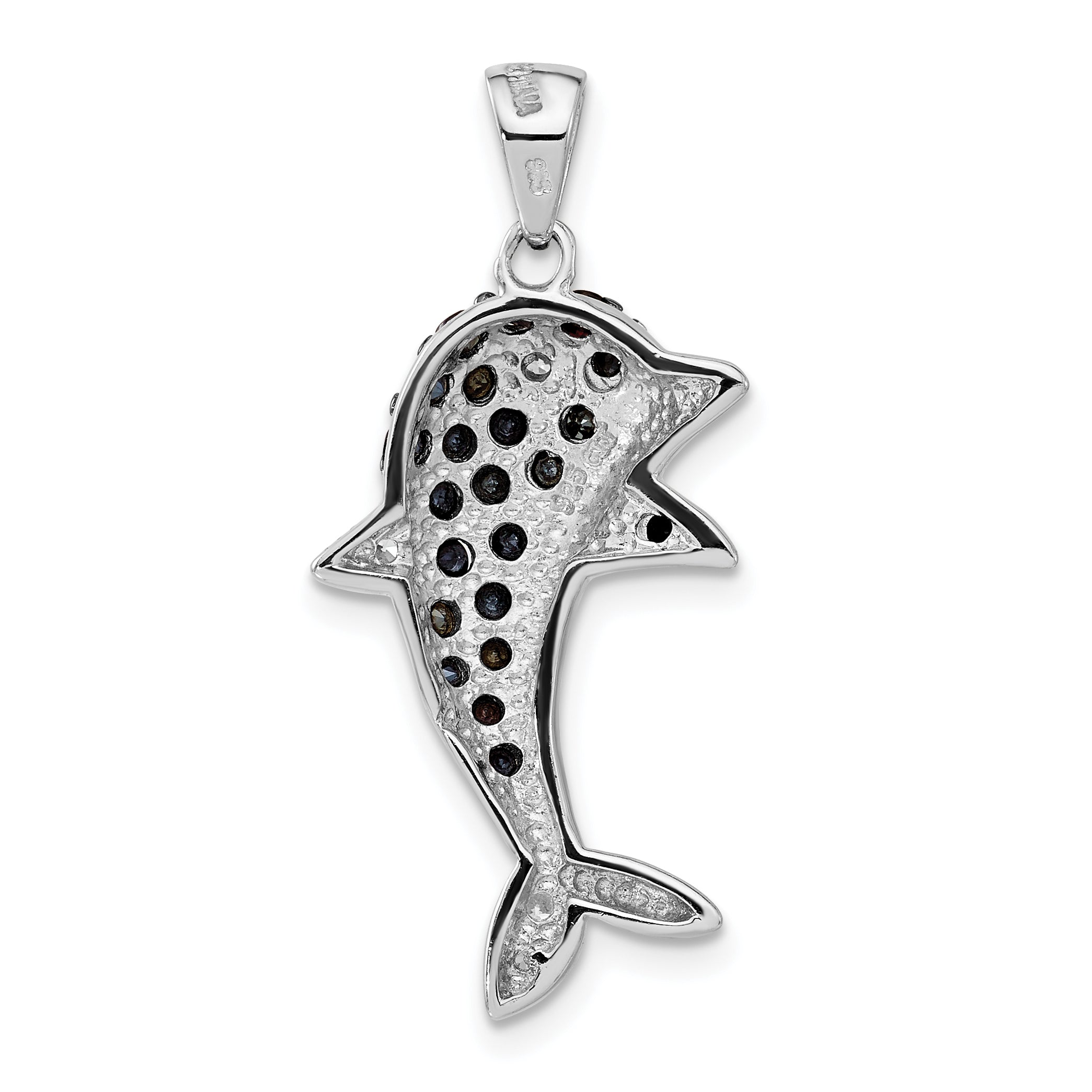 Sterling Silver Black & White Cz Dolphin Pendant