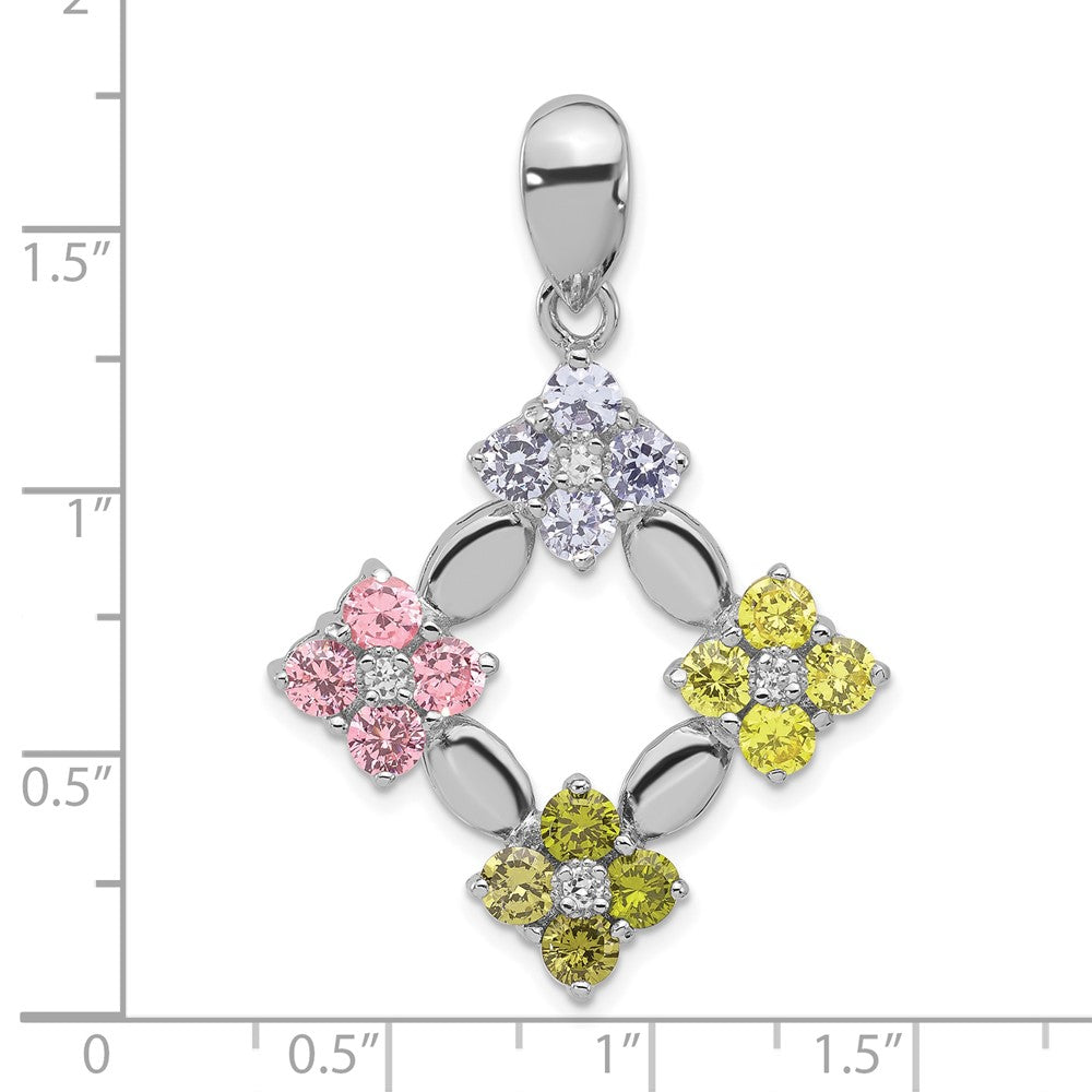 Sterling Silver Polished Multi-Color Cz Flower Pendant