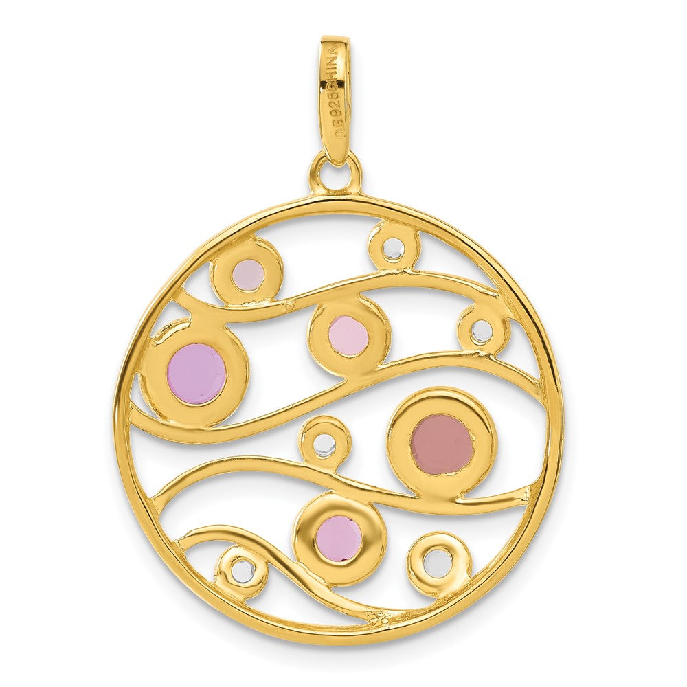 Sterling Silver Gold Plated Cz & Glass Circle Pendant