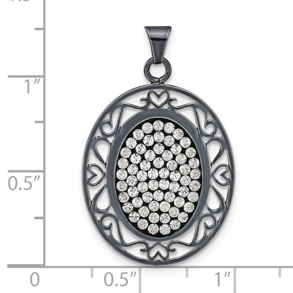 Sterling Silver Black Ceramic White Swarovski Crystal Oval Pendant