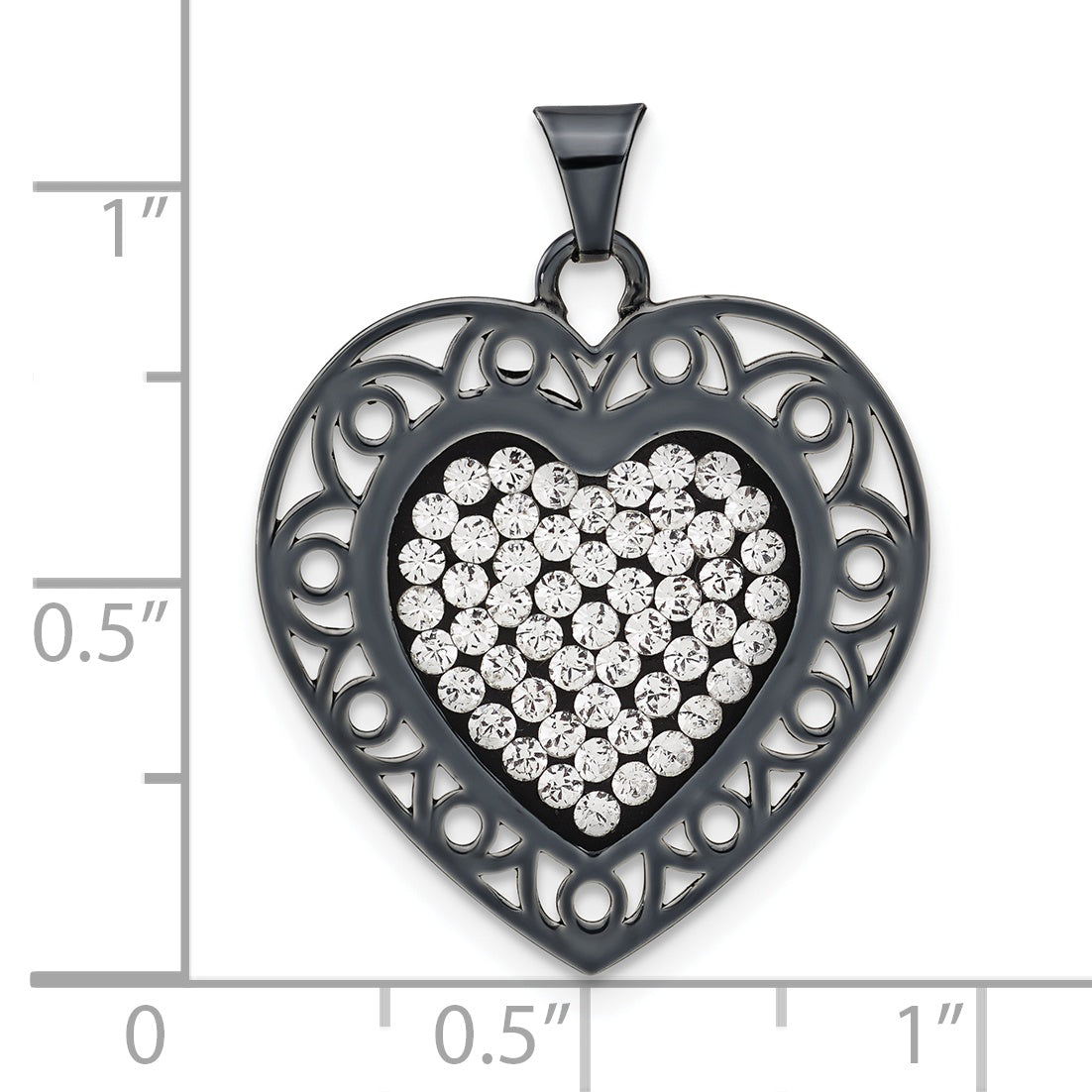 Sterling Silver Black Ceramic-Plated Swarovski Crystal Heart Pendant