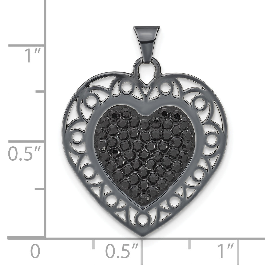 Sterling Silver Black Ceramic-Plated Swarovski Crystal Heart Pendant