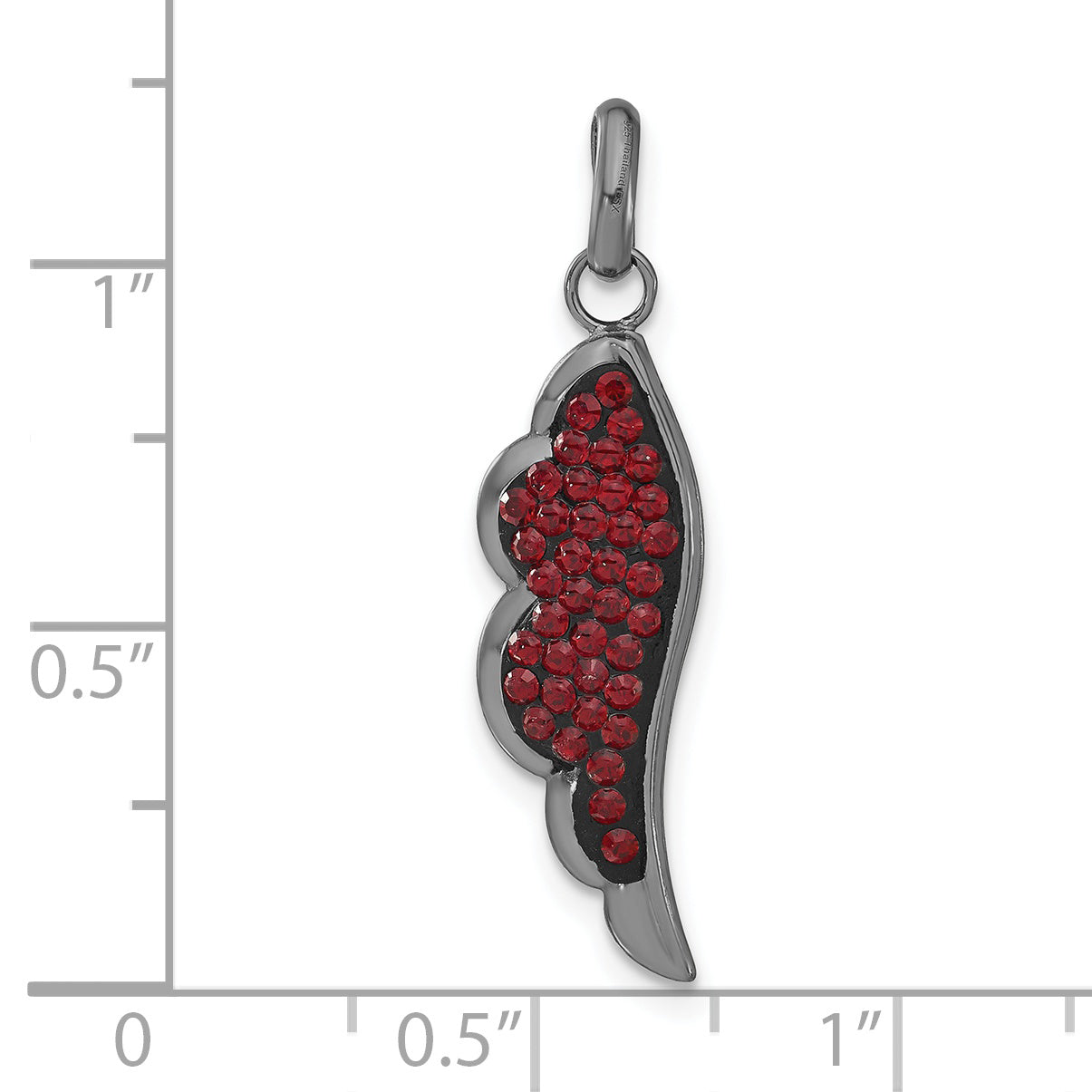 Sterling Silver Black Ceramic Red Swarovski Elements Wing Pendant