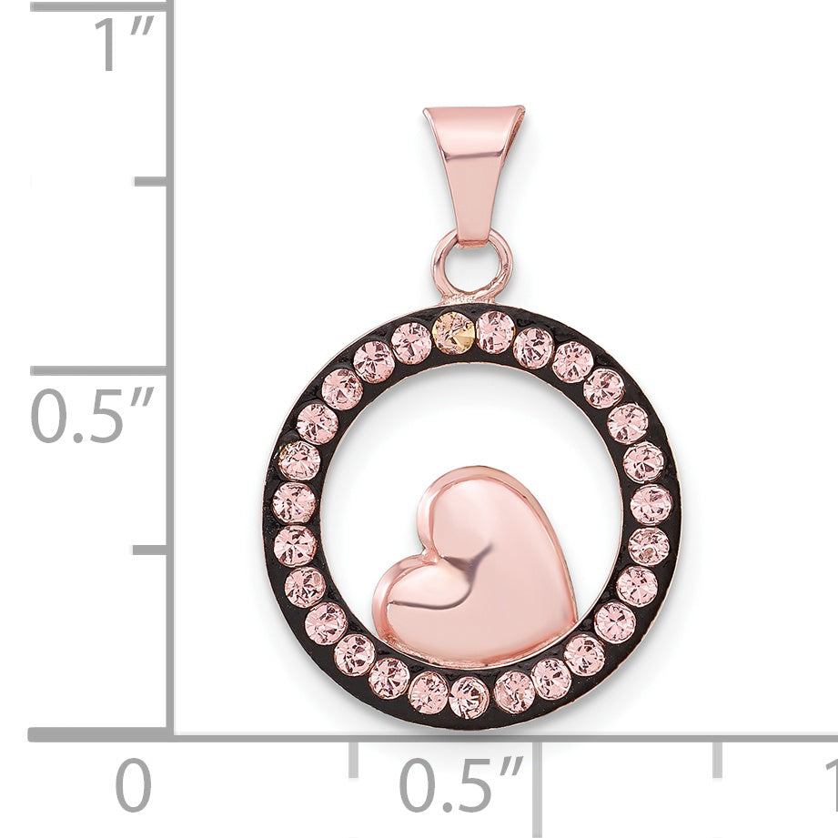 Sterling Silver Pink Ceramic Swarovski Elements Heart Circle Pendant