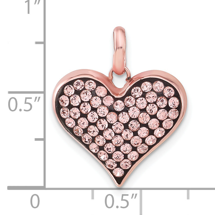 Sterling Silver Rose-Tone Ceramic-Plated Swarovski Crystal Heart Pendant