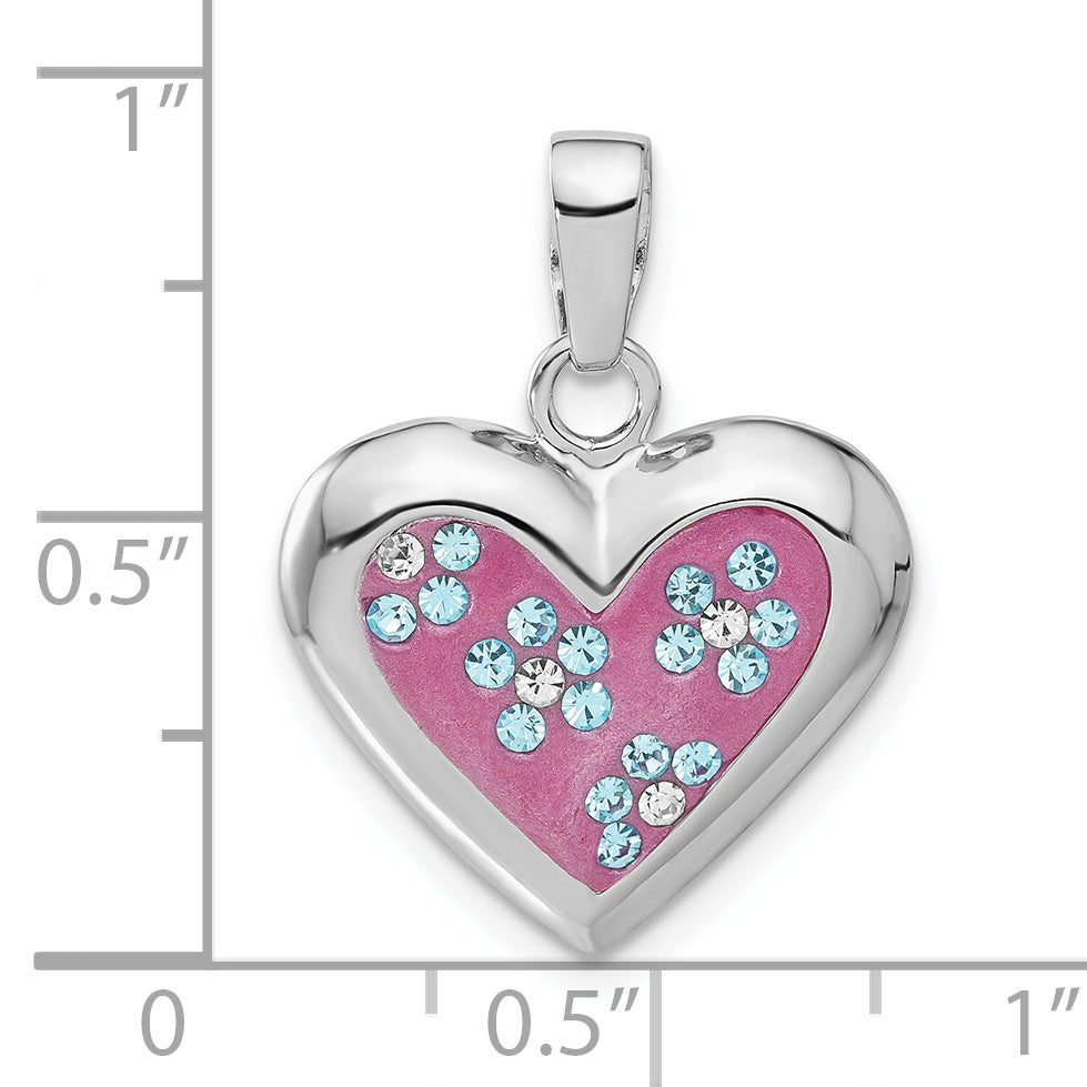 Sterling Silver Rhodium & Ferido Stellux Crystal Floral Heart Pendant