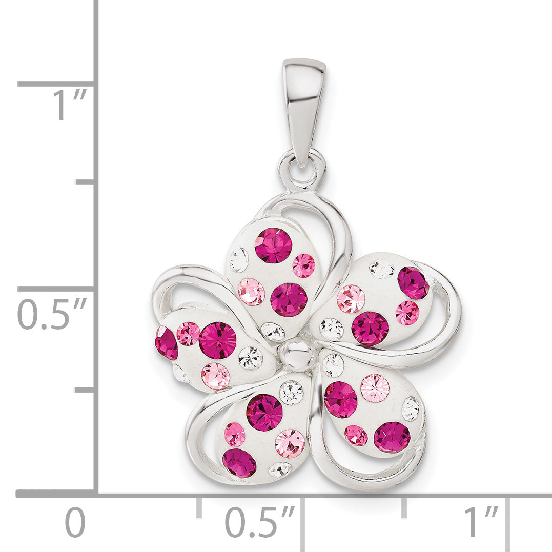 Sterling Silver Pink And White Stellux Crystal Flower Pendant