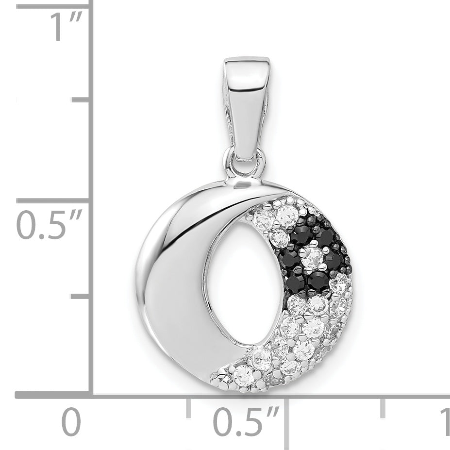 Sterling Silver Rhodium Plated Black & White Cz Circle Pendant