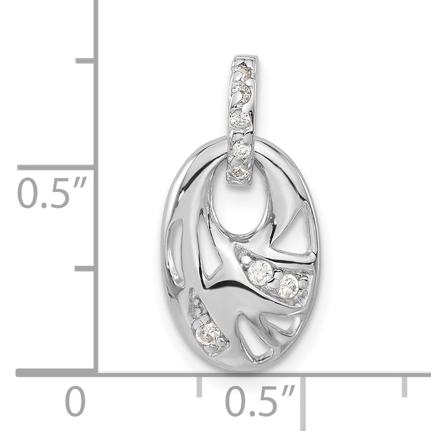 Sterling Silver Rhodium-Plated Cz Geometric Oval Pendant