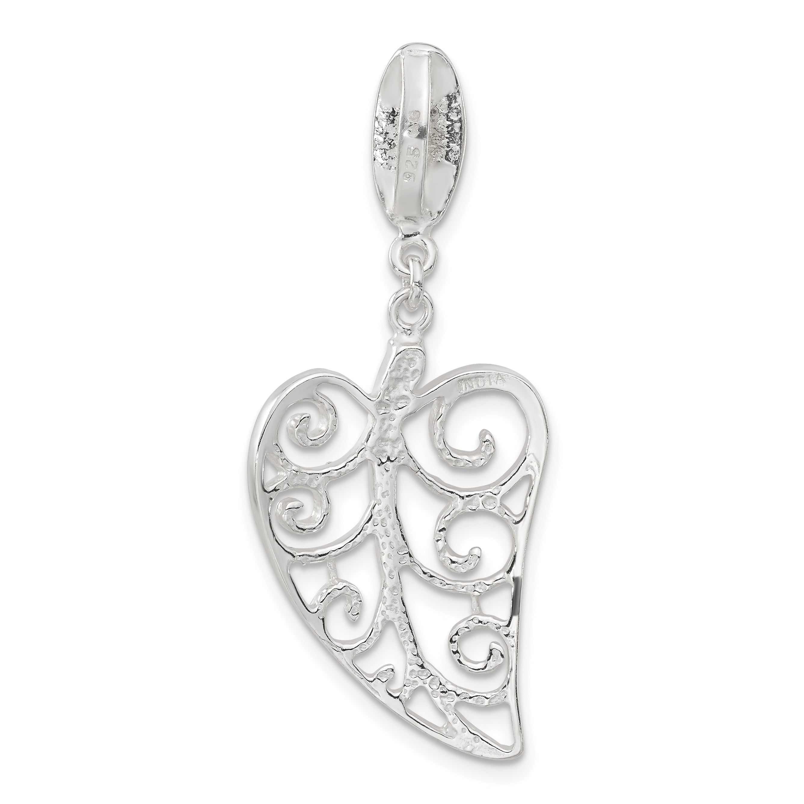 Sterling Silver Polished Filigree Leaf Pendant
