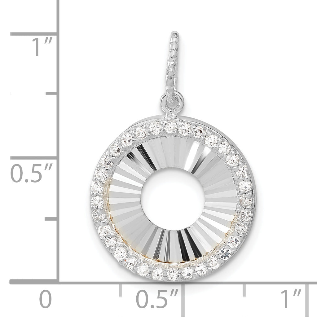 Sterling Silver & Flash Gold-Plated Cz Diamond Cut Round Pendant