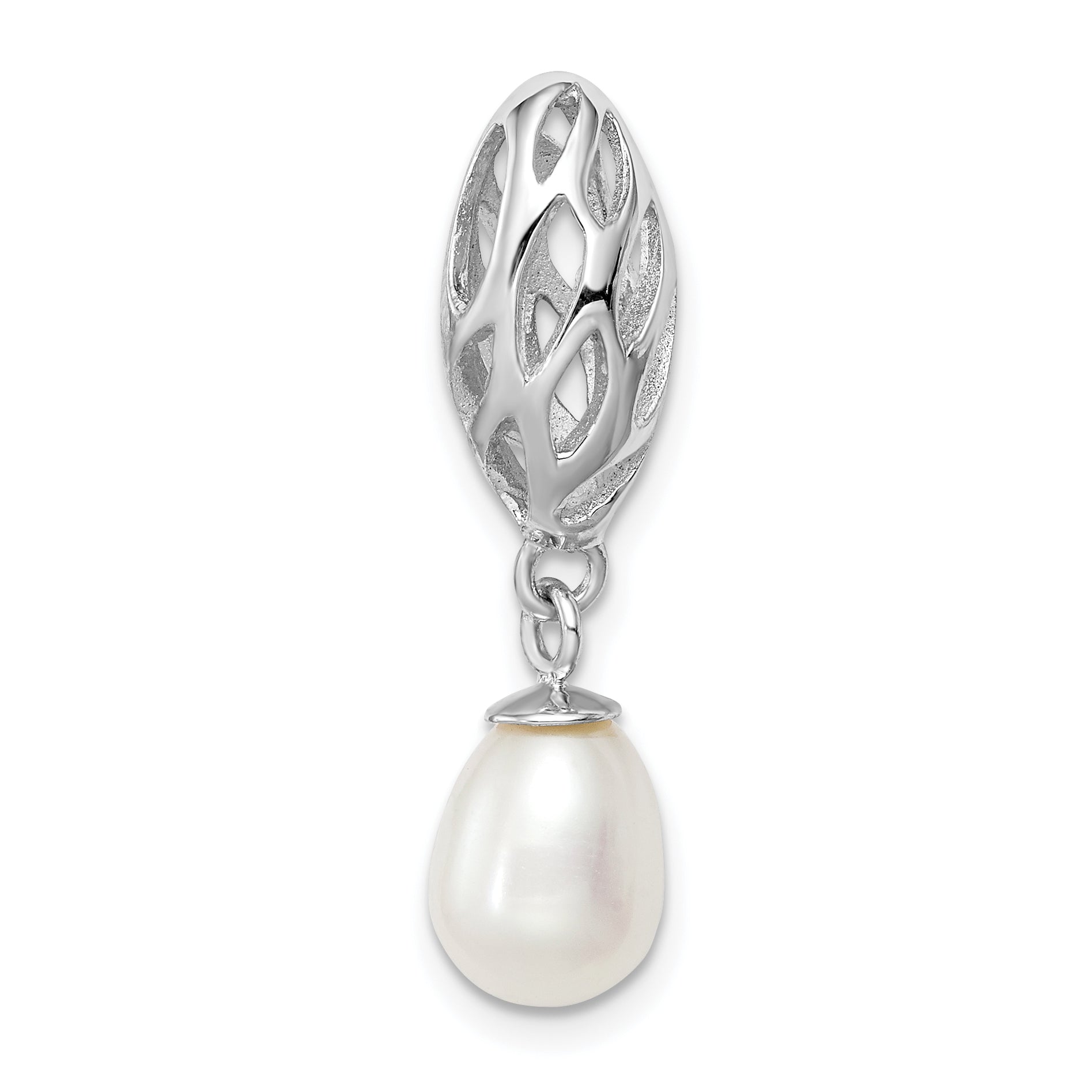 Sterling Silver Rhodium Plated White Fw Cultured Pearl Pendant
