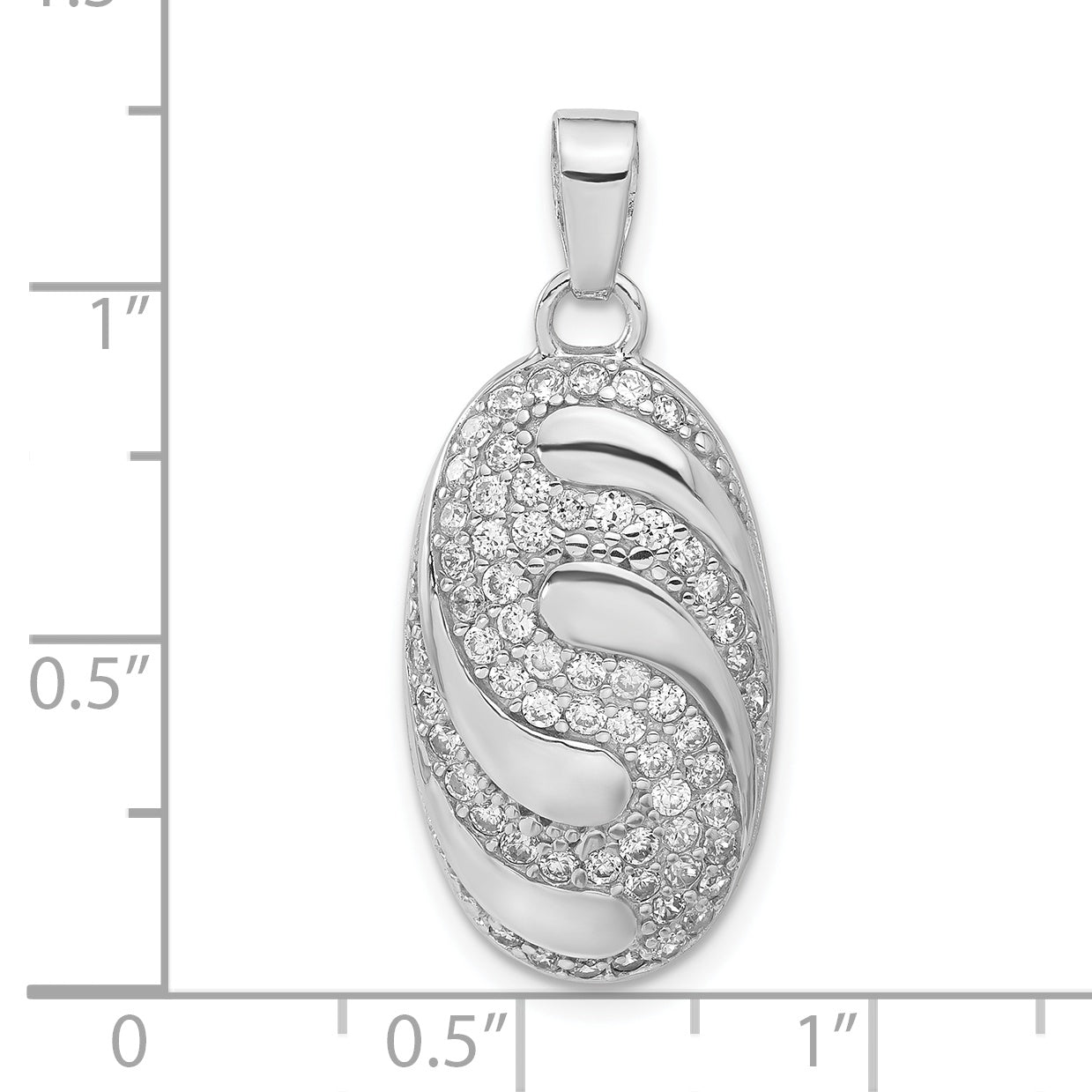 Sterling Silver Rhodium-Plated Cz Oval Swirl Design Pendant