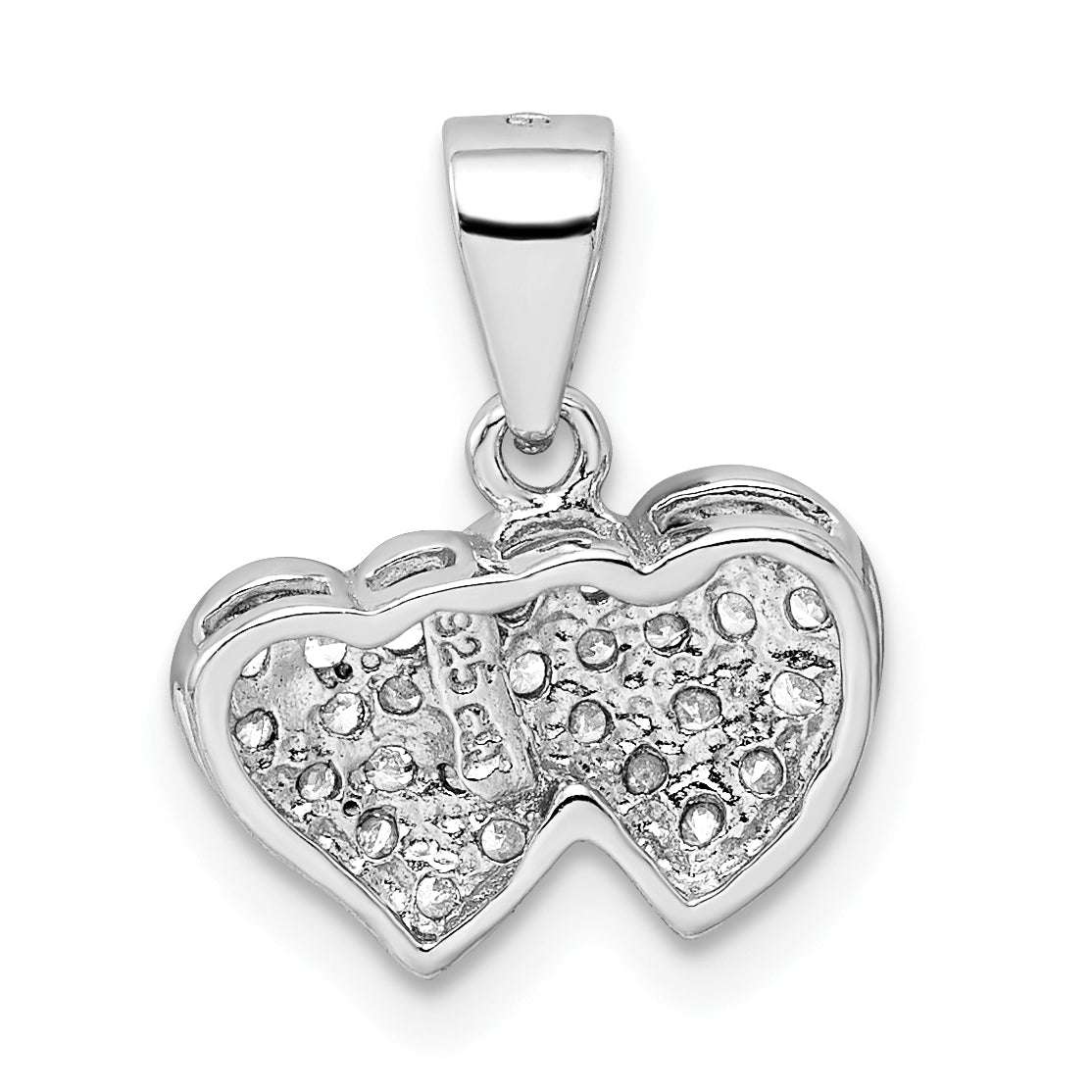 Sterling Silver Rhodium-Plated Cz Small Double Hearts Pendant
