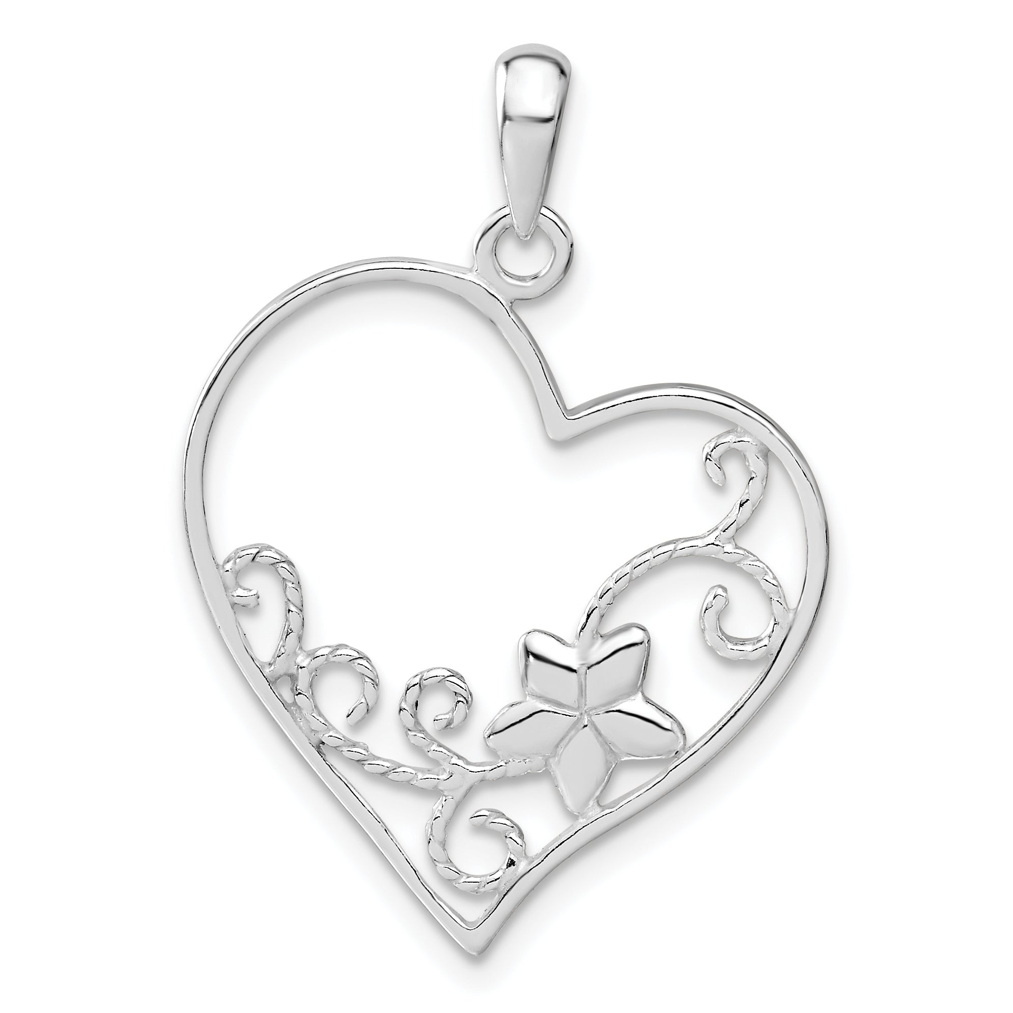 Sterling Silver Flower Heart Pendant