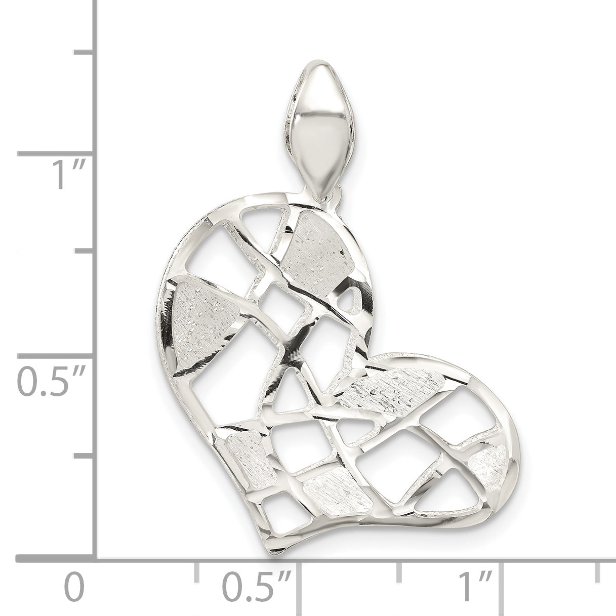 Sterling Silver Brushed & Diamond Cut Heart Pendant