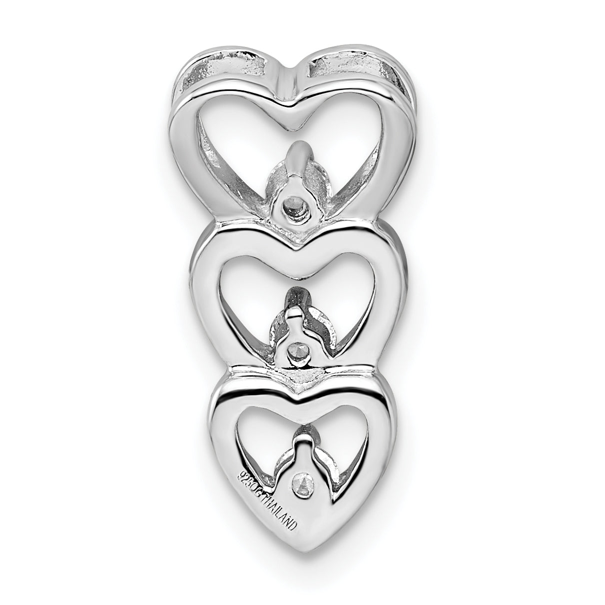 Sterling Silver Rhodium Plated Cz Multi Hearts Chain Slide