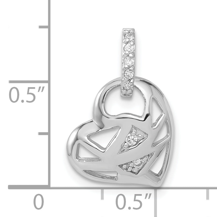 Sterling Silver Rhodium-Plated Cz Heart Charm