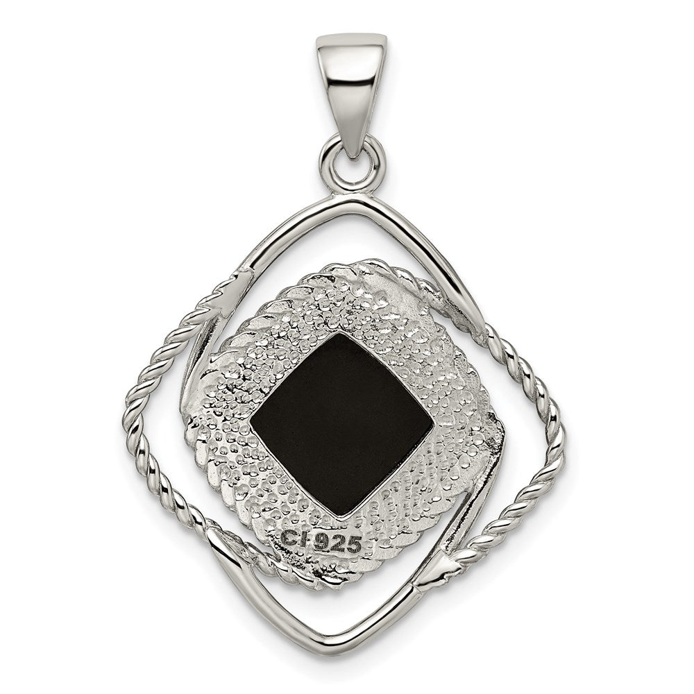 Sterling Silver Rhodium-Plated Onyx Square Pendant