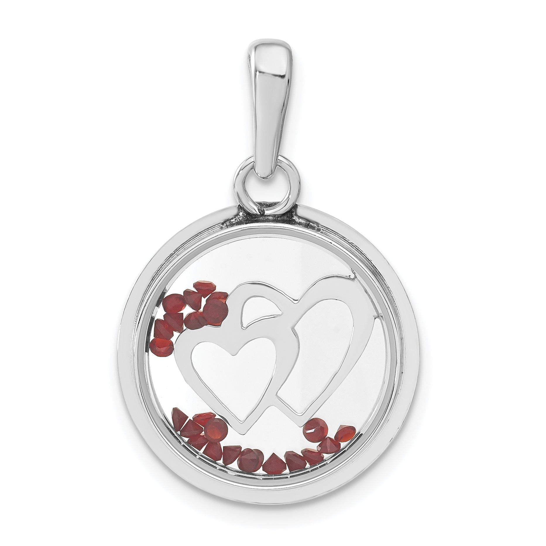 Sterling Silver Rhodium-Plated Hearts & Floating Glass Beads Pendant