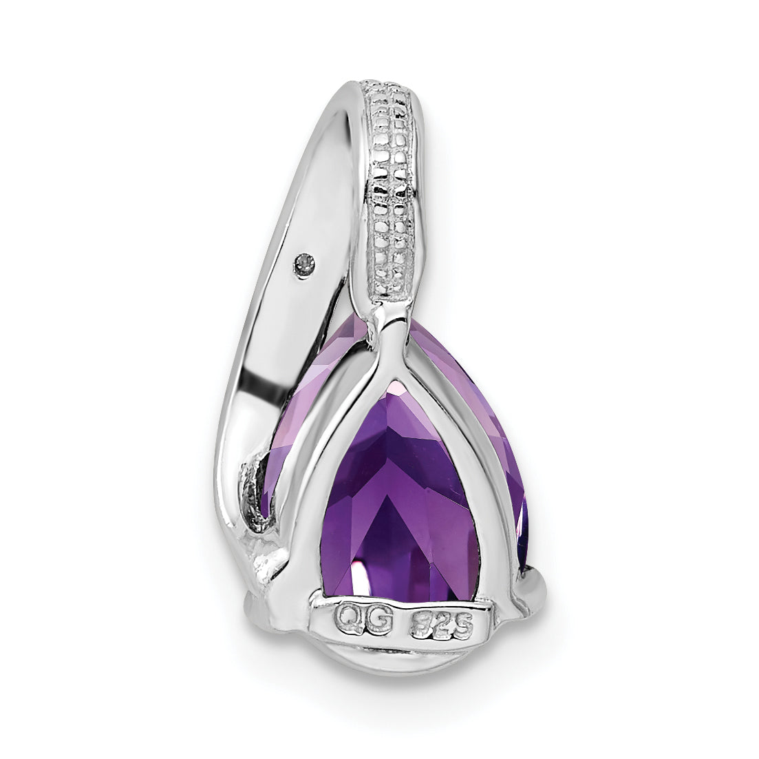 Sterling Silver Rhodium Plated Diamond And Amethyst Teardrop Pendant