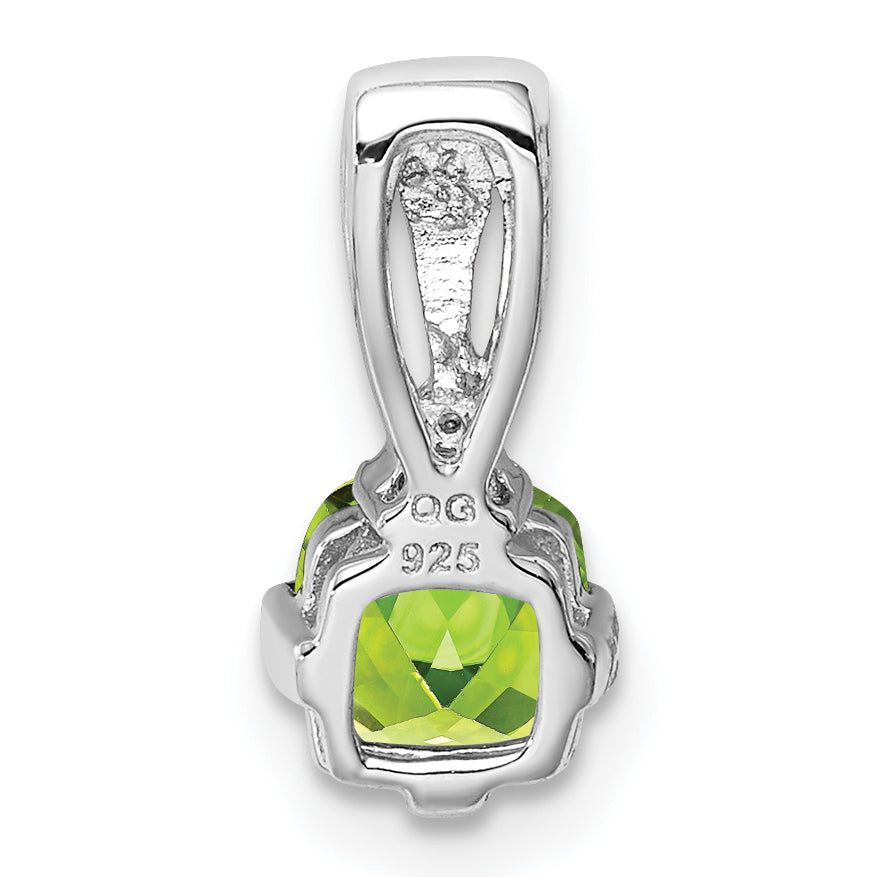 Sterling Silver Rhodium Plated Diamond And Peridot Pendant