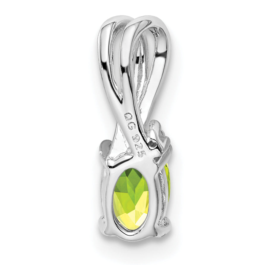 Sterling Silver Rhodium Plated Diamond And Peridot Oval Pendant