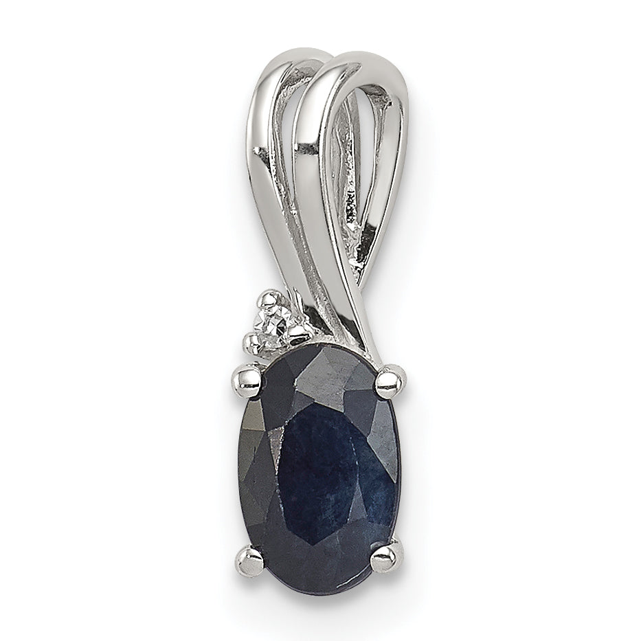Sterling Silver Rhodium Plated Diamond And Sapphire Oval Pendant