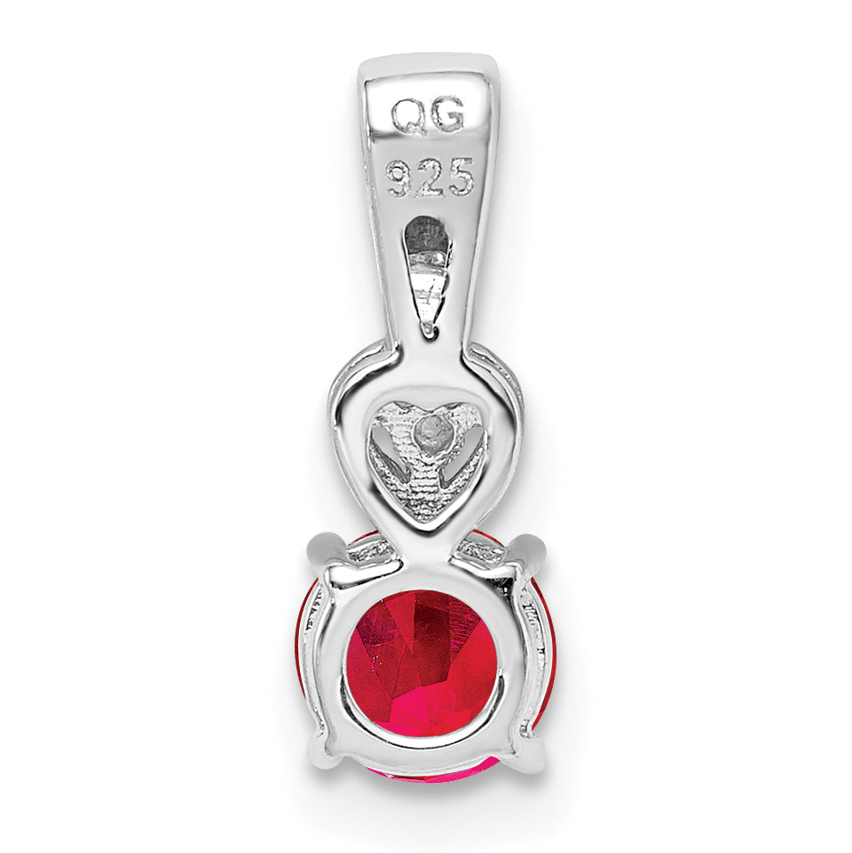 Sterling Silver Rhodium Plated Diamond & Ruby Round Pendant