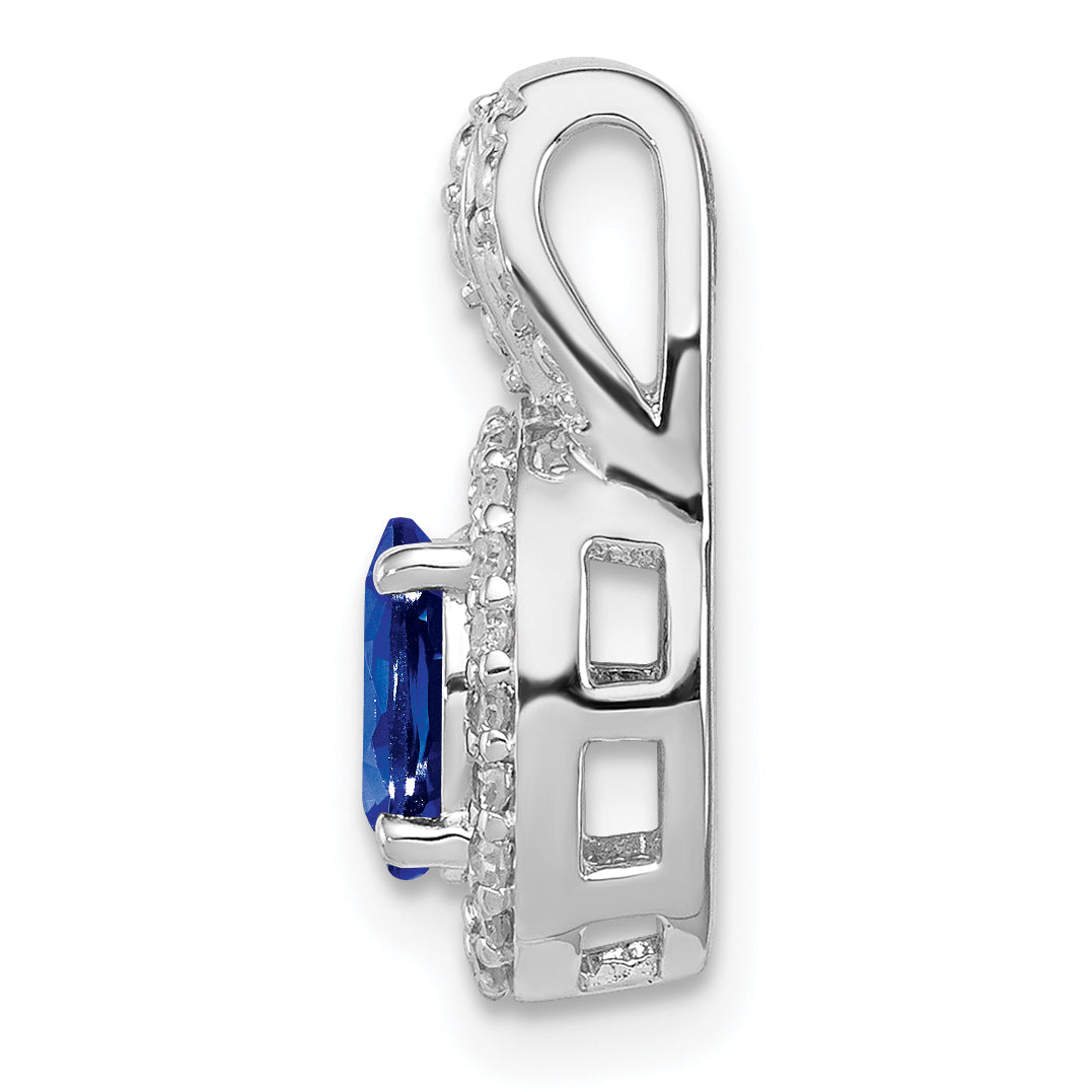 Sterling Silver Rhodium Plated Diamond & Sapphire Oval Pendant