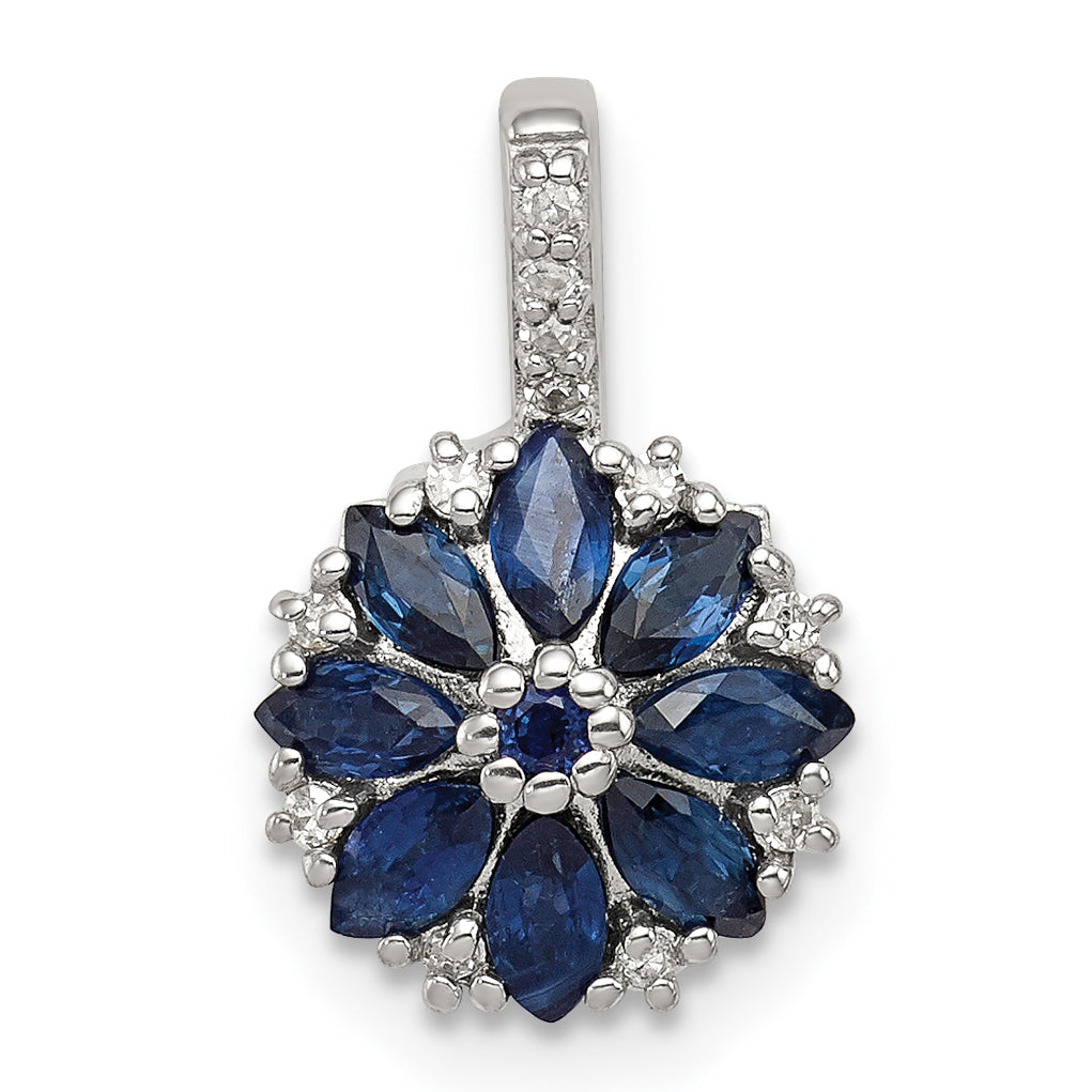 Sterling Silver Rhodium Plated Diamond & Sapphire Pendant