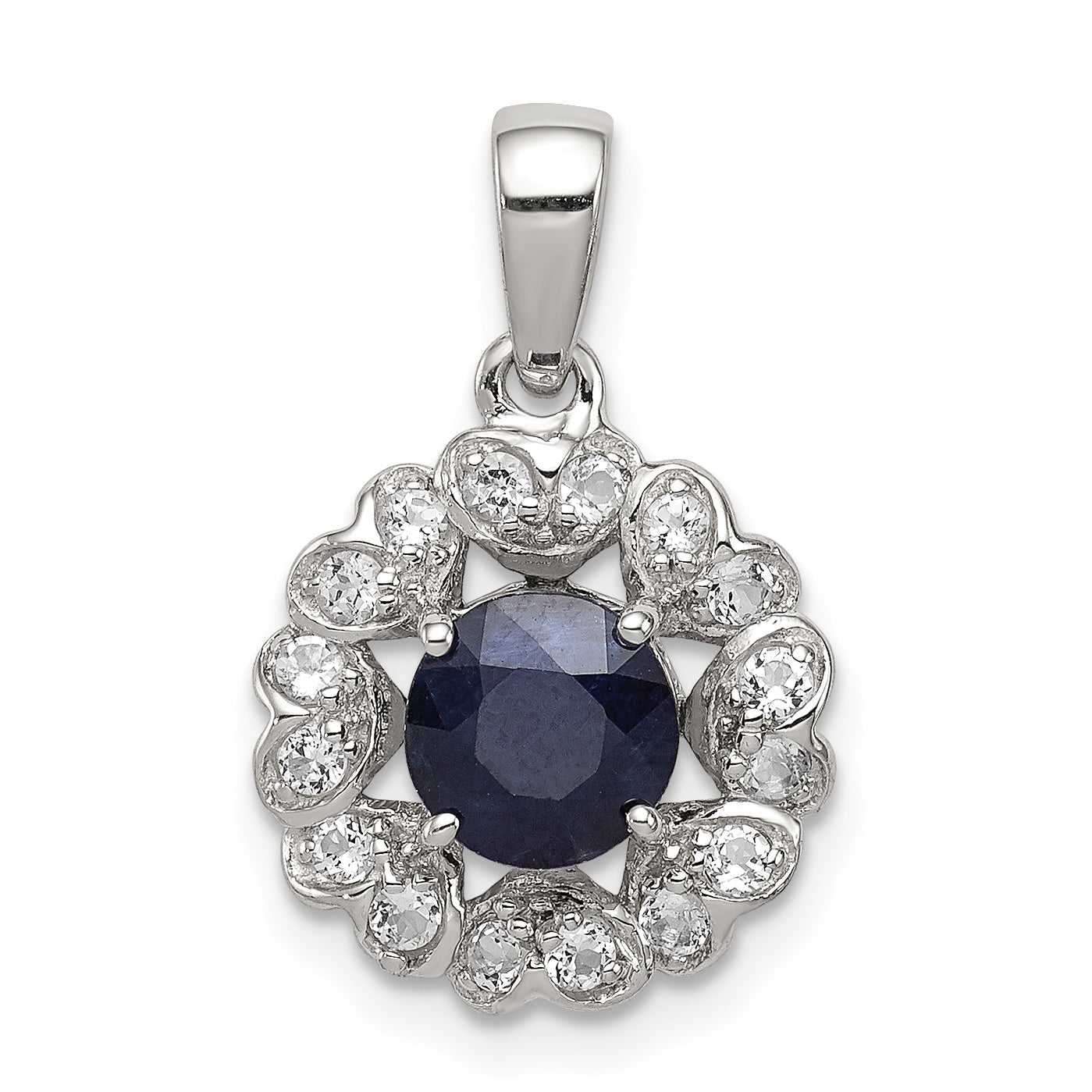 Sterling Silver Rhodium Plated White Topaz & Sapphire Pendant