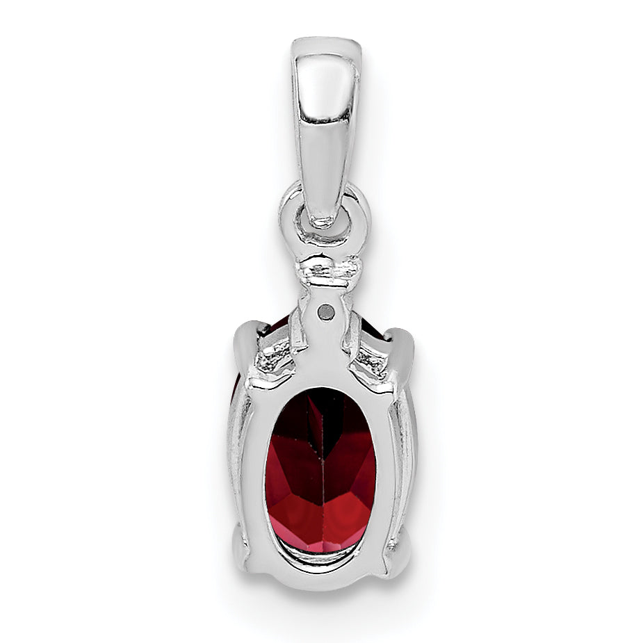 Sterling Silver Rhodium Plated Diamond & Garnet Oval Pendant