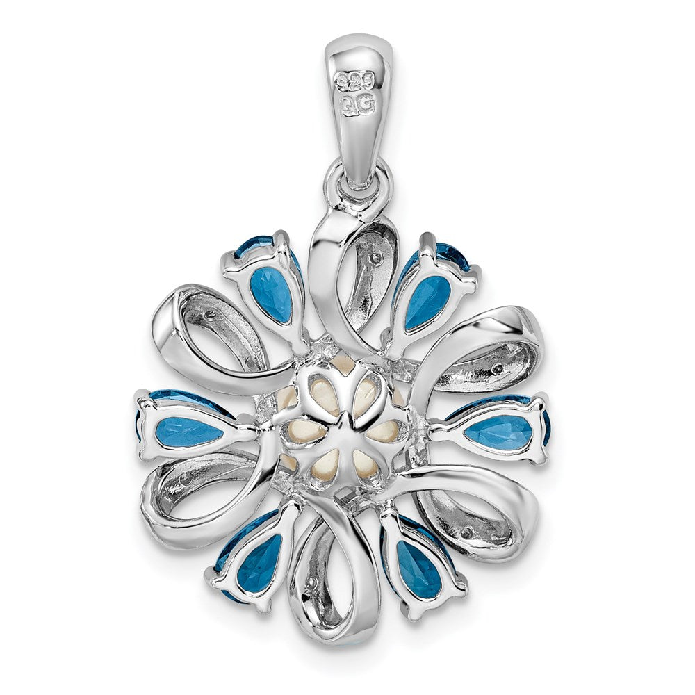 Sterling Silver Rhodium Plated Dia. And London Bt Flower Pendant