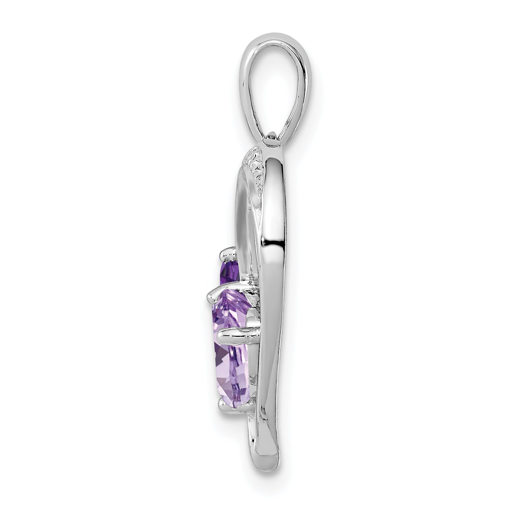 Sterling Silver Rh Plated Diamond Amethyst And Rose De France Pendant