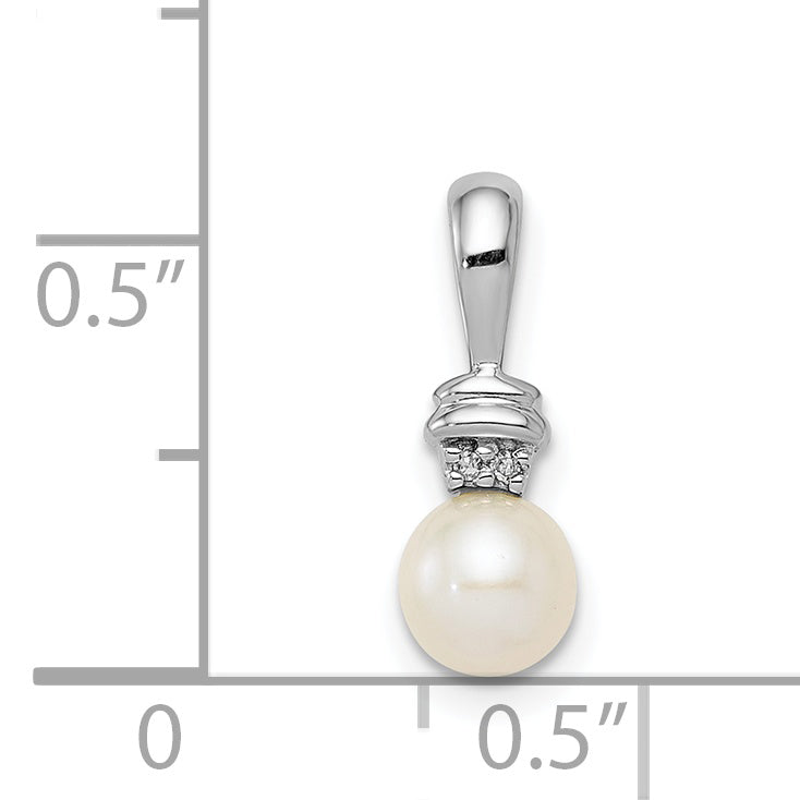 Sterling Silver Rhod Plated Diamond And Fw Cultured Pearl Pendant