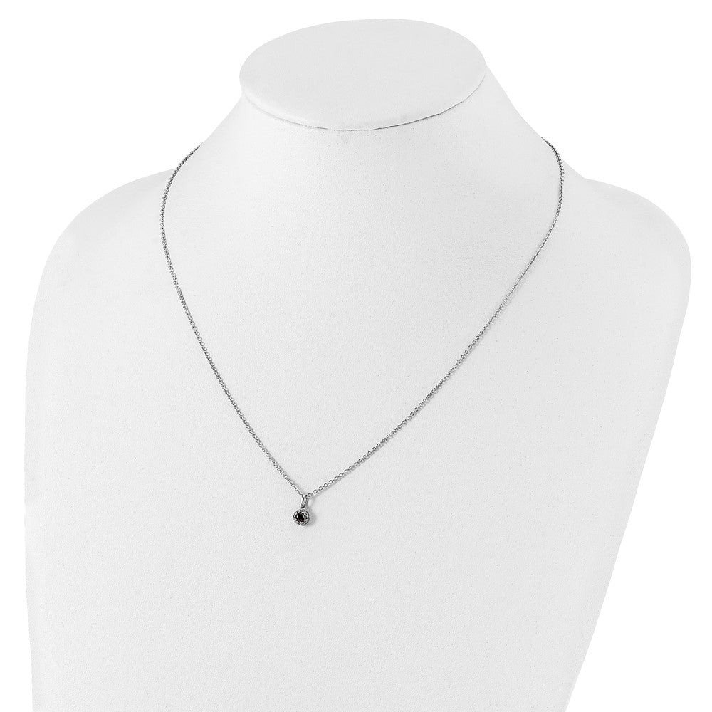 Sterling Silver White Night Rhodium-Plated Black And Diamond Circle Pendant 18 Inch Necklace With 2 Extender