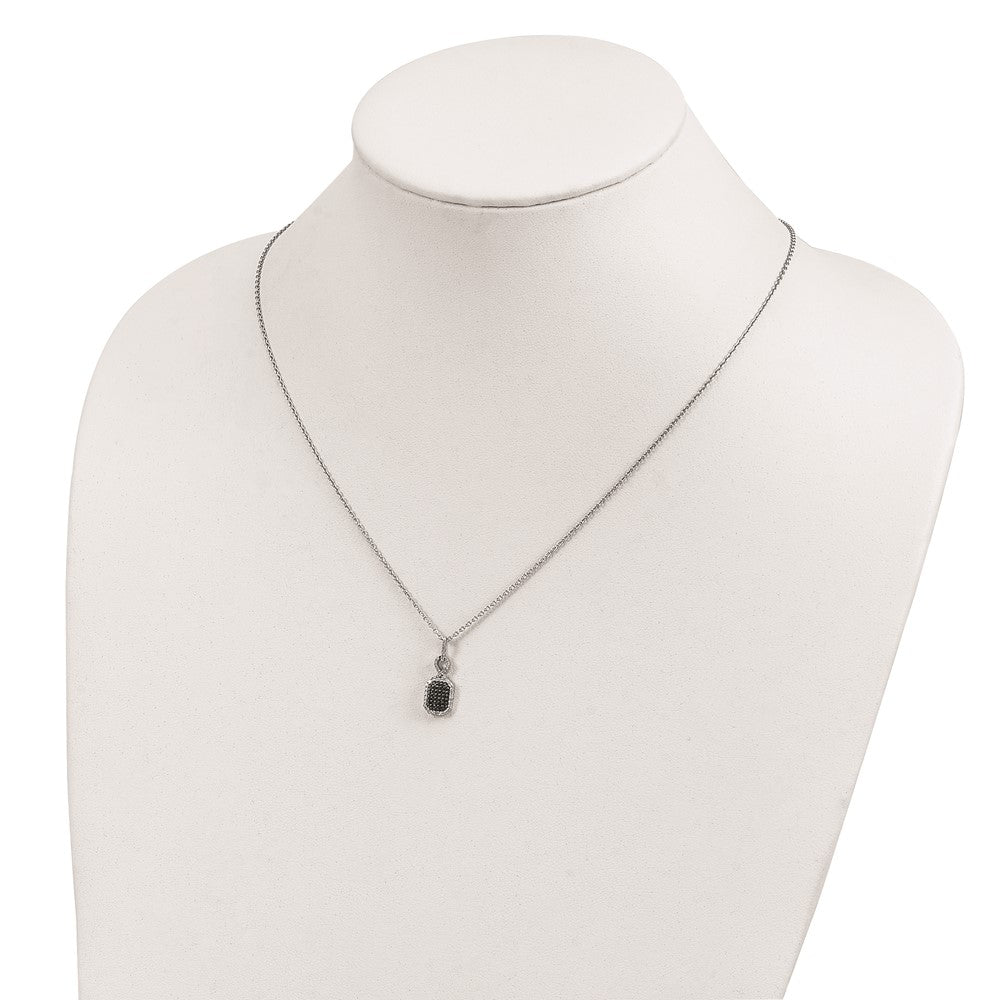 Sterling Silver White Night Rhodium-Plated Black And Diamond Rectangle Pendant 18 Inch Necklace With 2 Extender