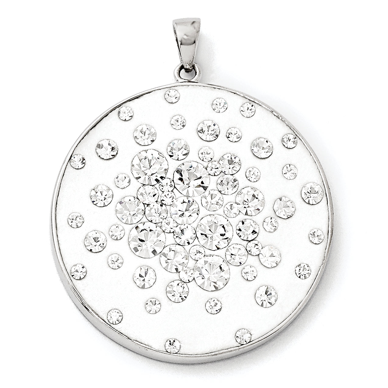 Sterling Silver Rhodium White Clay & Preciosa Crystal Round Pendant