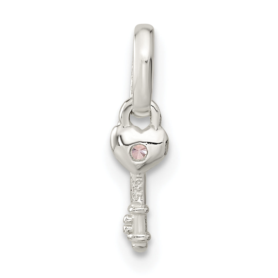 Sterling Silver Pink Cz Key Kid'S Pendant