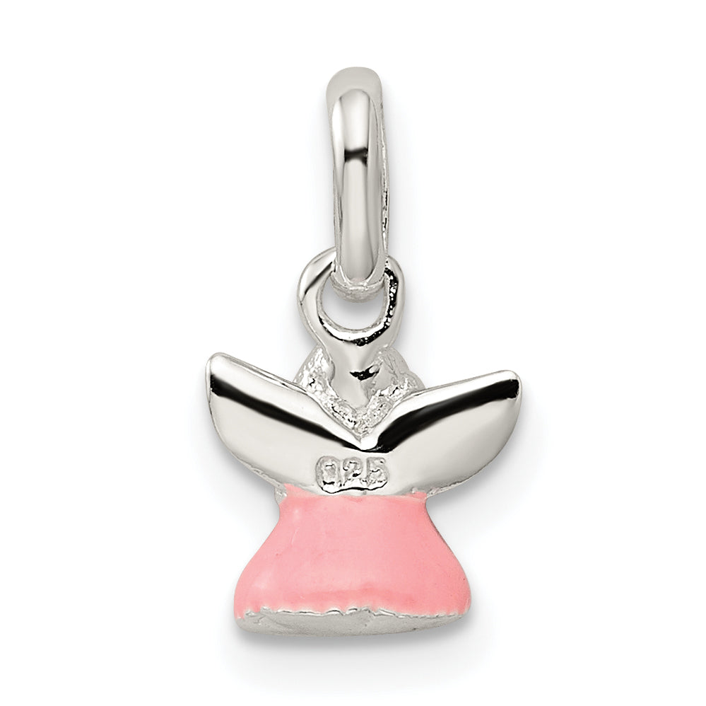 Sterling Silver Pink Enamel Angel Kid'S Pendant