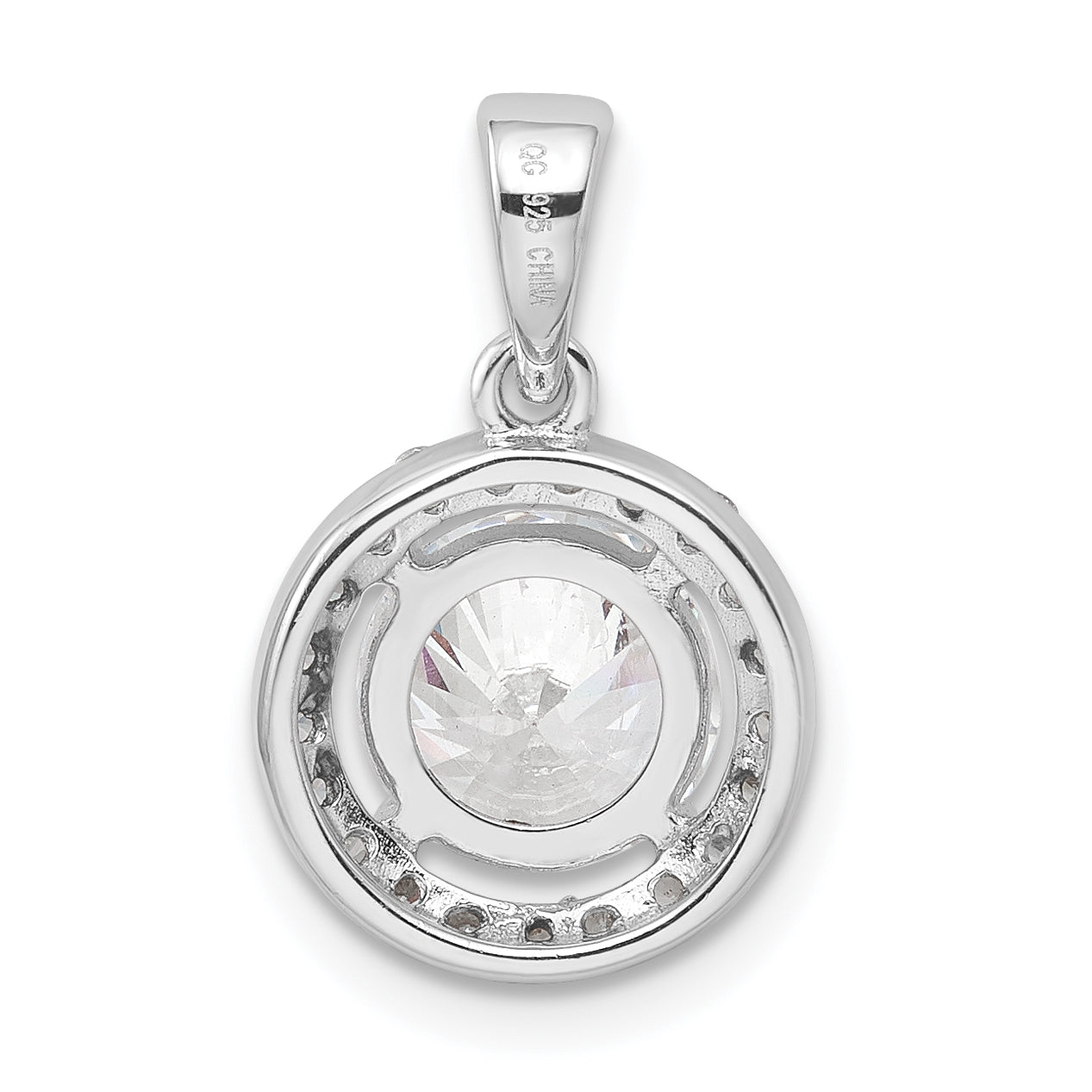 Sterling Silver Rhodium-Plated Polished Cz Halo Pendant