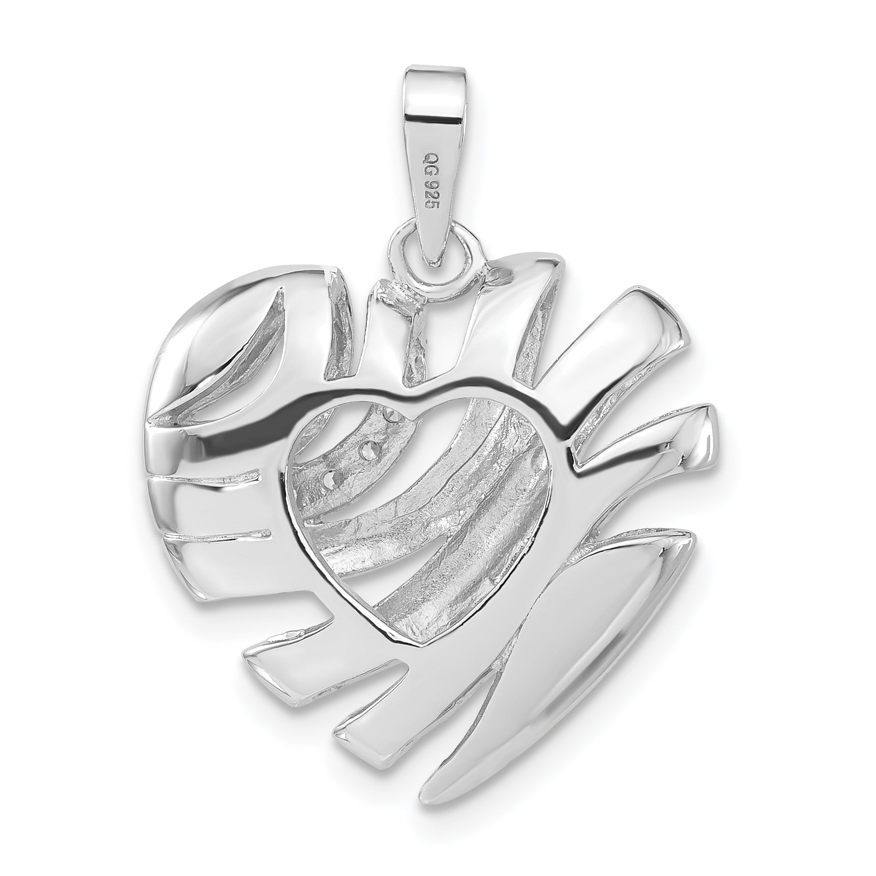 Sterling Silver Polished Cz Cut-Out Hollow Heart Pendant