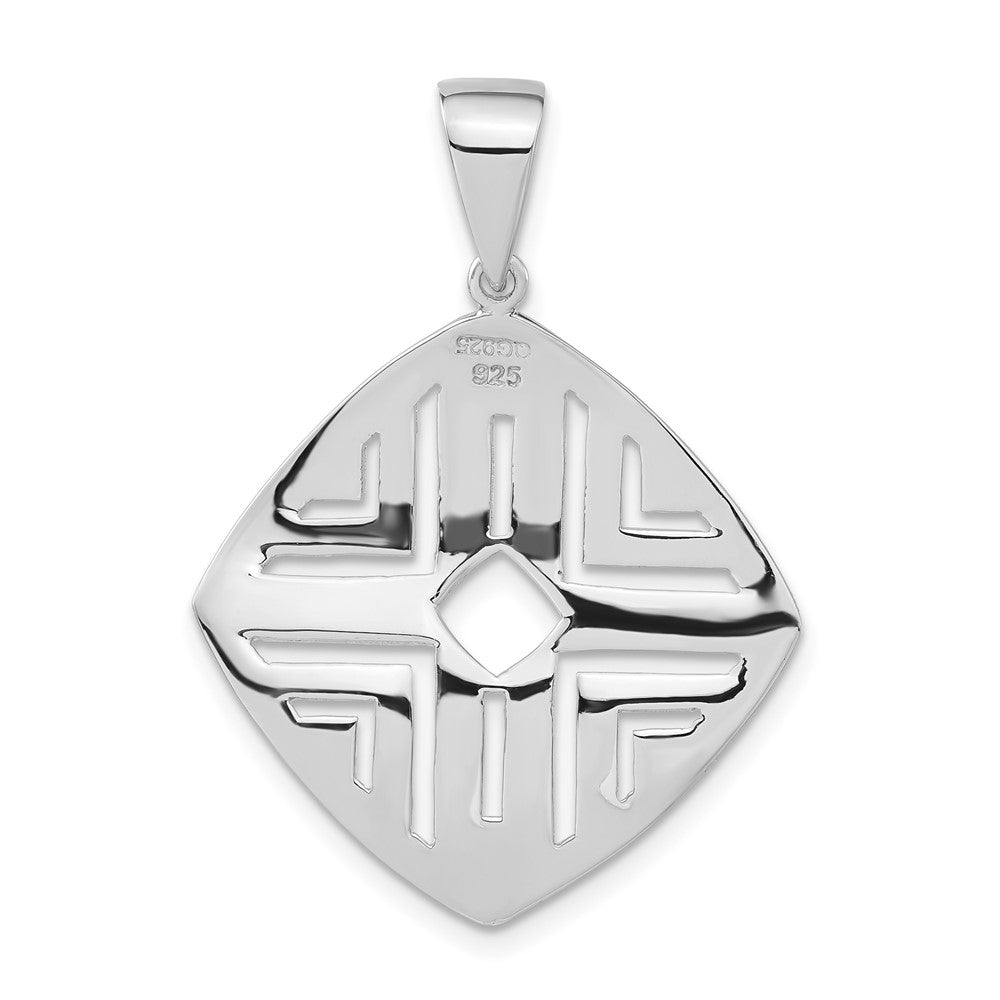 Sterling Silver Rhodium-Plated Scratch Finish Square Cutout Pendant